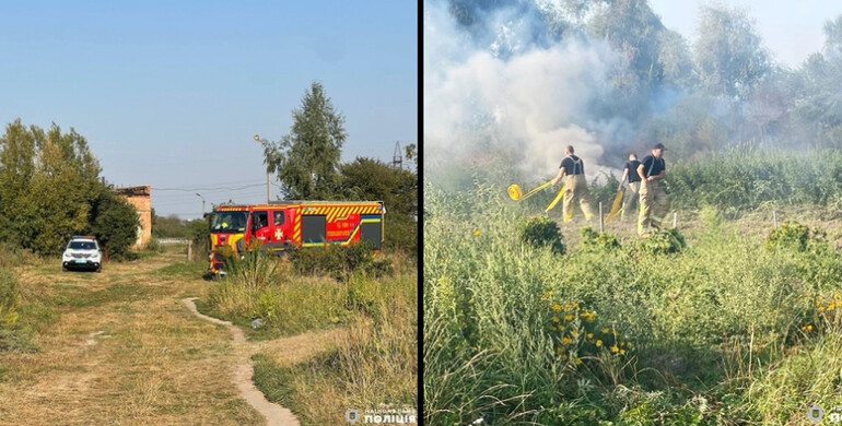 У Квасилові біля очисних станцій підпалили траву