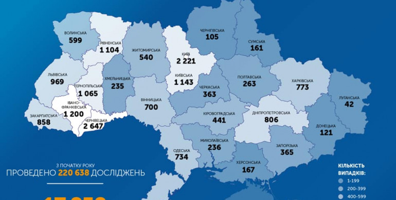 В Україні підтверджено 17 858 випадків COVID-19