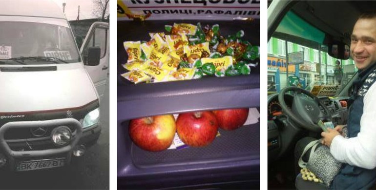 Сервіс по-людськи: водій маршрутки "Рівне-Вараш" частує дітей цукерками та яблуками