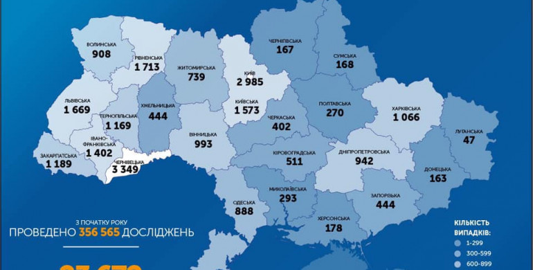 В Україні за добу 468 випадків захворювання на COVID-19