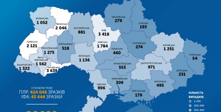 За добу в Україні 485 людей захворіло коронавірусом